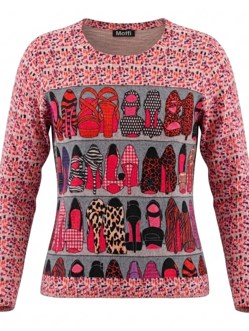 Moffi Women's Pink And Grey Casual Funky Sweater With Shoe Print Design Size M/L